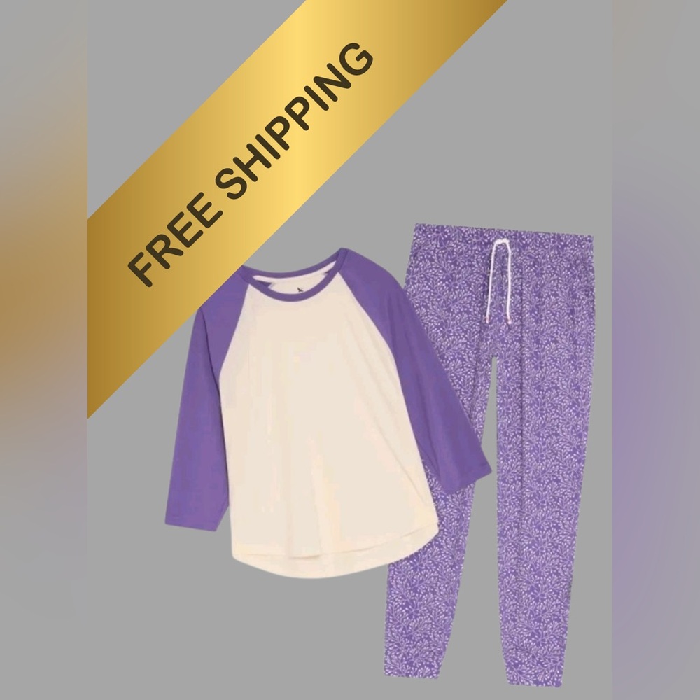 FREE DELIVERY Eddie Bauer Women's Purple and White 2-Piece Ultrasoft Sleep